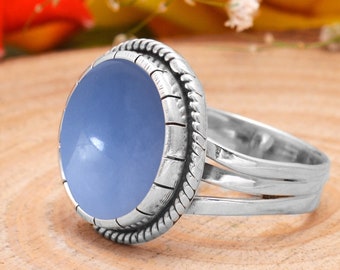 Angelite Sterling Silver Ring – Handmade Bohemian Jewelry