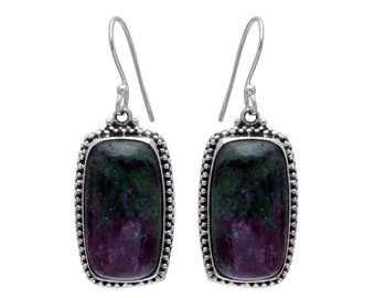 Ruby Zoisite Sterling Silver Dangle Earrings - Boho Hippie Jewelry