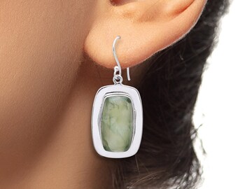 Prehnit Sterling Silver Örhängen - Boho Ädelstenssmycken