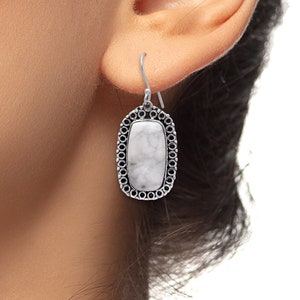 White Buffalo Turquoise Howlite Earrings - Sterling Silver Earring - Handmade Gemstone Jewelry - Gift For Her Birthday Anniversary Wife Mom