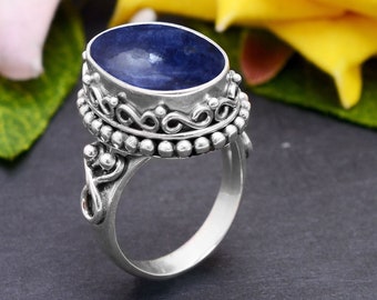 Anillo de sodalita en plata de ley - Joyería artesanal de filigrana estilo bohemio
