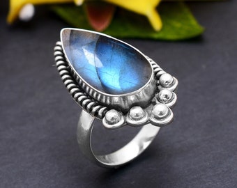 Bohemian Blue Labradorite Sterling Silver Ring – Handmade Jewelry