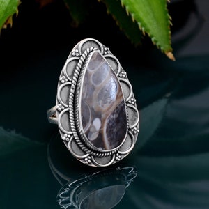 Sterling Silver Gemstone Rings - Turtella Turritella Agate Jasper Rings - Gift For Women&#39;s Birthday Anniversary Wife Mom - Handmade Jewelry