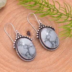 White Buffalo Turquoise Howlite Earrings - Sterling Silver Earring - Handmade Gemstone Jewelry - Gift For Her Birthday Anniversary Wife Mom