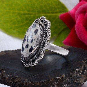 Dalmatian Jasper Sterling Silver Rings - Gift For Women&#39;s Birthday Anniversary Wife Mom Girlfriend Sister - Bohemian Handmade Gifts Jewelry