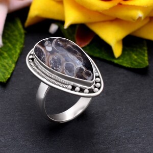 Sterling Silver Gemstone Rings - Turtella Turritella Agate Jasper Rings - Gift For Women&#39;s Birthday Anniversary Wife Mom - Handmade Jewelry