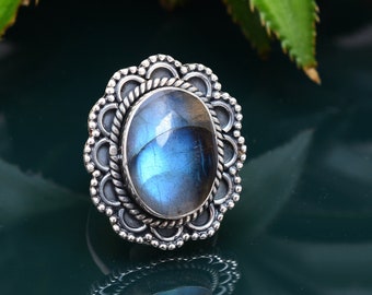 Blue Labradorite Sterling Silver Ring – Bohemian Handmade Jewelry