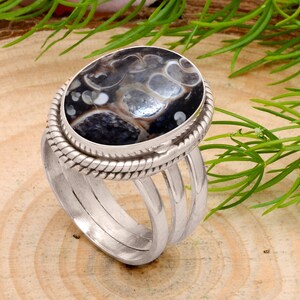 Sterling Silver Gemstone Rings - Turtella Turritella Agate Jasper Rings - Gift For Women&#39;s Birthday Anniversary Wife Mom - Handmade Jewelry