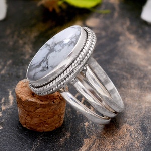 White Buffalo Turquoise Howlite Rings - Sterling Silver Rings - Gift For Women&#39;s Birthday Anniversary Wife Mom Girlfriend - Handmade Jewelry