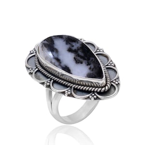 Sterling Silber Edelstein Ringe - Zebra Jaspis Ringe - Geschenk für Geburtstag Jahrestag Frau Mutter - Boho Mode handgemachter Schmuck