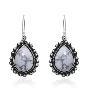 White Buffalo Turquoise Howlite Earrings - Sterling Silver Earring - Handmade Gemstone Jewelry - Gift For Her Birthday Anniversary Wife Mom