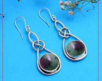Boucles d'oreilles pendantes en argent sterling et zoïsite rubis – Bijoux bohèmes pour elle