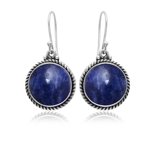 Sodalite Earrings - Sterling Silver Earrings - Jewelry For Women Birthday Anniversary Wife Mom Girlfriend -Boho hippie Style Fashion Jewelry