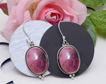 Rhodonit Sterling Silber Ohrringe - Boho Schmuck