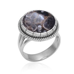 Sterling Silver Gemstone Rings - Turtella Turritella Agate Jasper Rings - Gift For Women&#39;s Birthday Anniversary Wife Mom - Handmade Jewelry