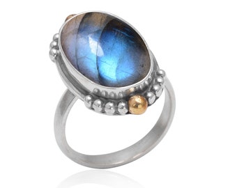 Blue Labradorite Sterling Silver Ring – Bohemian Gemstone Jewelry