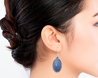 Angelite Sterling Silver Earrings - Handmade Boho Dangle Jewelry