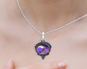 Paarse turkoois hanger ketting sterlingzilver, turkooizen sieraden in zuidwestelijke stijl, boho edelsteen kettingen