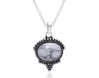 Howliet witte buffel turkoois hanger ketting sterlingzilver ambachtelijk boho chic natuursteen sieraden