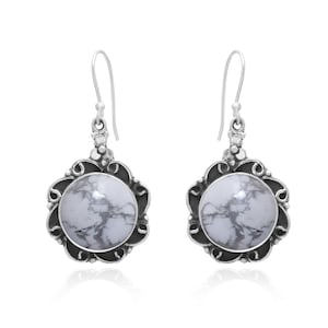 White Buffalo Turquoise Howlite Earrings - Sterling Silver Earring - Handmade Gemstone Jewelry - Gift For Her Birthday Anniversary Wife Mom
