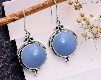 Angelite Earrings - Sterling Silver Earrings - Gift For Her Birthday Anniversary Wife Mom Girlfriend Sister - Boho Style Handmade Jewelry