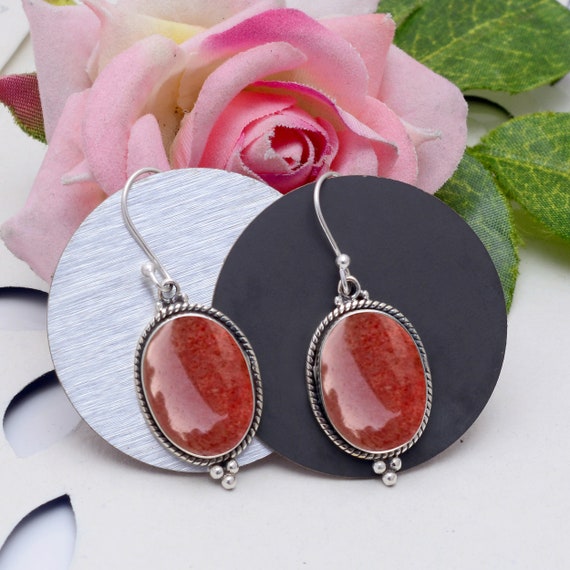 Strawberry Quartz Earrings for Women Sterling Silver Cherry Quartz