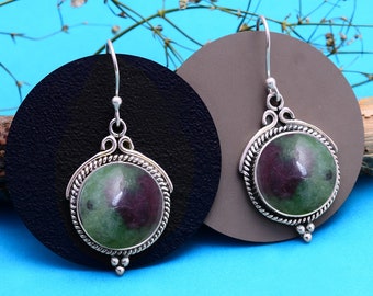 Boucles d'oreilles pendantes en argent sterling et zoïsite rubis – Bijoux bohèmes pour elle