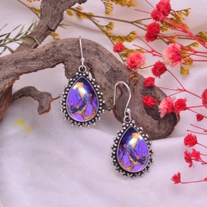 Purple Copper Turquoise Earrings - Sterling Silver Earrings - Gift For Her Birthday Anniversary Wife Mom Girlfriend - Boho Handmade Jewelry