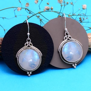 Rainbow Moonstone Earrings - Sterling Silver Earrings - Jewelry For Women's Birthday Anniversary Wife Mom Girlfriend - Boho Hippie Jewelry