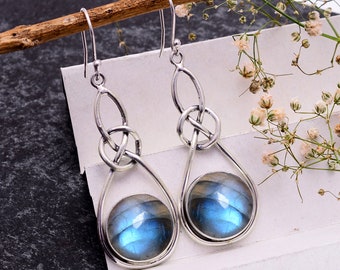Labradorite Earrings - Jewelry For Women's Birthday Anniversary Wife Mom Girlfriend - Sterling Silver Earrings - Boho Style Gemstone Jewelry