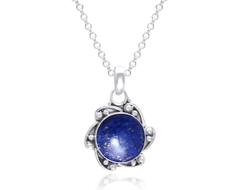 Boho lapis lazuli sterlingzilveren hanger ketting, natuurlijke edelsteen designer sieraden