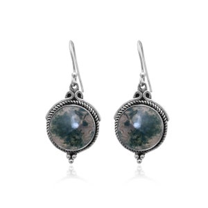Moss Agate Earrings - Sterling Silver Earrings - Boho Style Gemstone Jewelry - Gift For Her Birthday Anniversary Wife Mom Girlfriend Sister