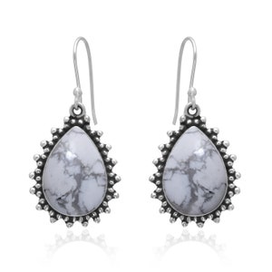 White Buffalo Turquoise Howlite Earrings - Sterling Silver Earring - Handmade Gemstone Jewelry - Gift For Her Birthday Anniversary Wife Mom