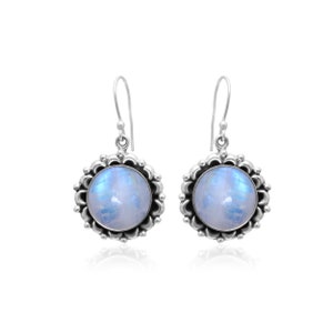 Rainbow Moonstone Earrings - Sterling Silver Earrings - Jewelry For Women's Birthday Anniversary Wife Mom Girlfriend - Boho Hippie Jewelry