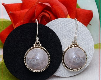 Pendientes de plata de ley con ágata Crazy Lace - Joyería boho hecha a mano
