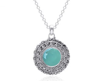 Sterlingzilver aqua chalcedoon hanger ketting, blauwe edelsteen sieraden, zelfliefde cadeau, alledaagse sieraden
