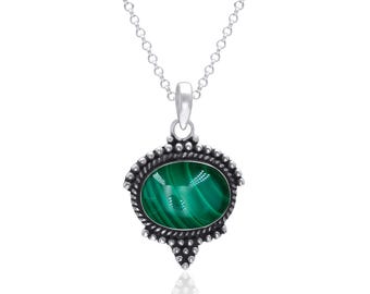 Malachiet-hangerketting 925 sterlingzilver, elegant dagelijks verjaardagscadeau voor haar Handgemaakte ketting