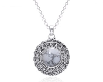 Howliet witte buffel turkoois hanger ketting sterlingzilver ambachtelijk boho chic natuursteen sieraden
