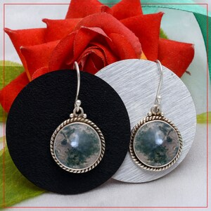 Moss Agate Earrings - Sterling Silver Earrings - Boho Style Gemstone Jewelry - Gift For Her Birthday Anniversary Wife Mom Girlfriend Sister