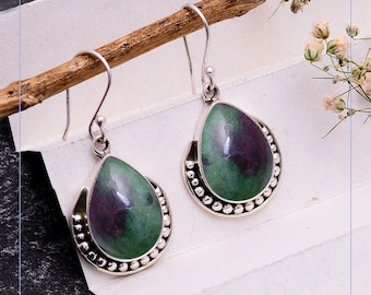Ruby Zoisite Sterling Silver Earrings – Boho Dangle Jewelry for Her