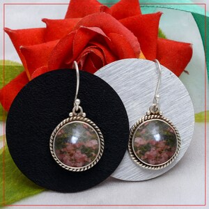 Jewelry For Women Birthday Anniversary Wife Mom Girlfriend - Unakite Jasper Earring - Sterling Silver Earrings - Boho hippie Fashion Jewelry