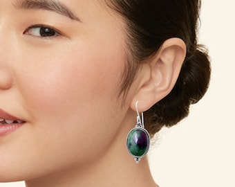 Boucles d'oreilles pendantes en argent sterling et zoïsite rubis – Bijoux bohèmes pour elle
