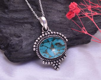 Boho turkoois hanger ketting sterlingzilver, trendy boho-sieraden, cadeau voor moeder, festivalsieraden