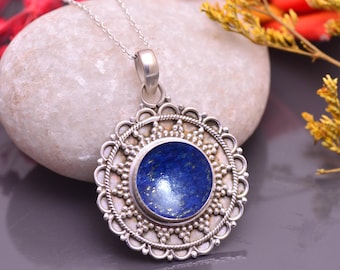 Sterlingzilveren lapis lazuli-ketting, klassieke blauwe edelsteenhanger, spirituele genezing kristallen sieraden