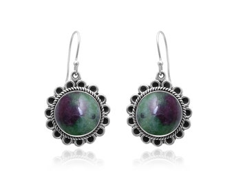 Boucles d'oreilles pendantes en argent sterling et zoïsite rubis – Bijoux bohèmes pour elle