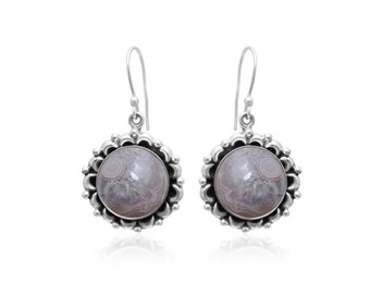 Pendientes de plata de ley con ágata Crazy Lace – Joyería boho hecha a mano