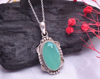 Aqua Chalcedoon hanger ketting sterlingzilver, edelsteen sieraden cadeau voor moeder, Moederdag