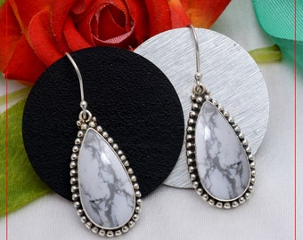 White Buffalo Turquoise Howlite Earrings - Sterling Silver Gemstone Jewelry