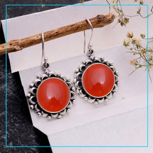 Carnelian Earrings - Sterling Silver Earrings - Gift For Her Birthday Anniversary Wife Mom Girlfriend Sister - Boho Style Handmade Jewelry