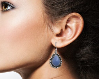 Angelite Sterling Silver Dangle Earrings - Boho Handmade Jewelry